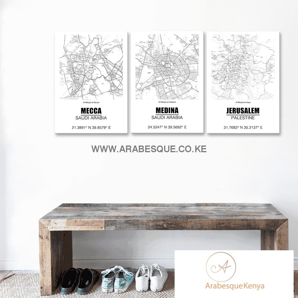 Holy Cities Map Square Set With Street Names - Arabesque