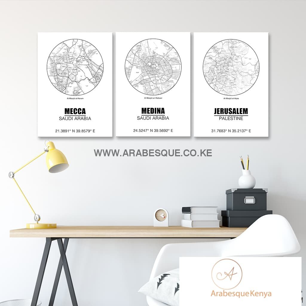 Holy Cities Map Circle Set With Street Names - Arabesque